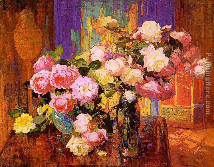 Bischoff roses painting - Unknown Artist Bischoff roses art painting